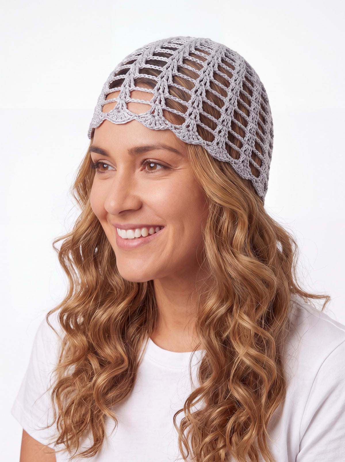 Crochet Lace Beanie — Grey Day