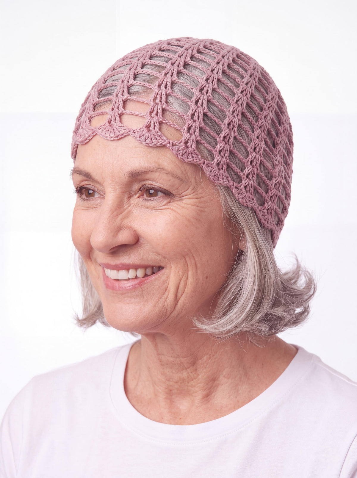 Crochet Lace Beanie — Berry Blush