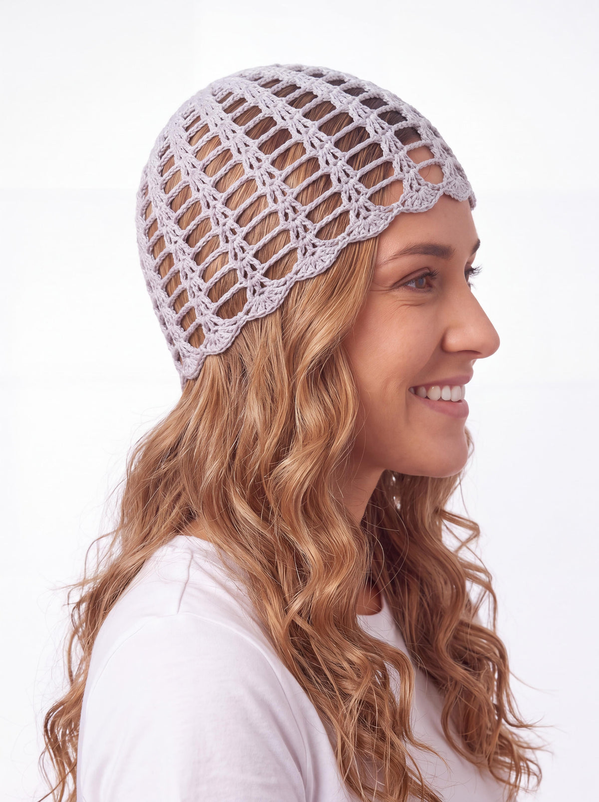 Crochet Lace Beanie — Grey Day