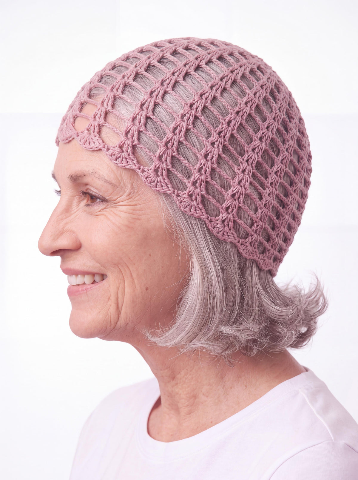 Crochet Lace Beanie — Berry Blush