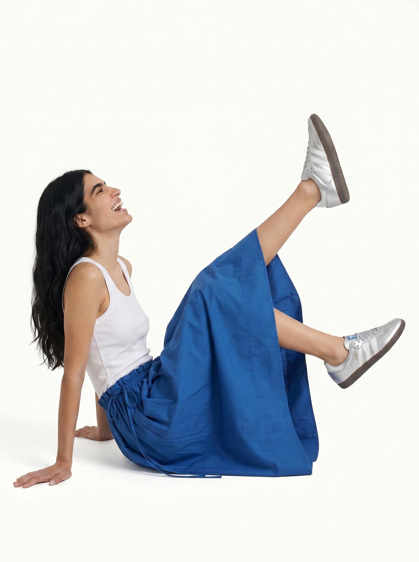 Adjustable Tie Midi Skirt — Blue Boost