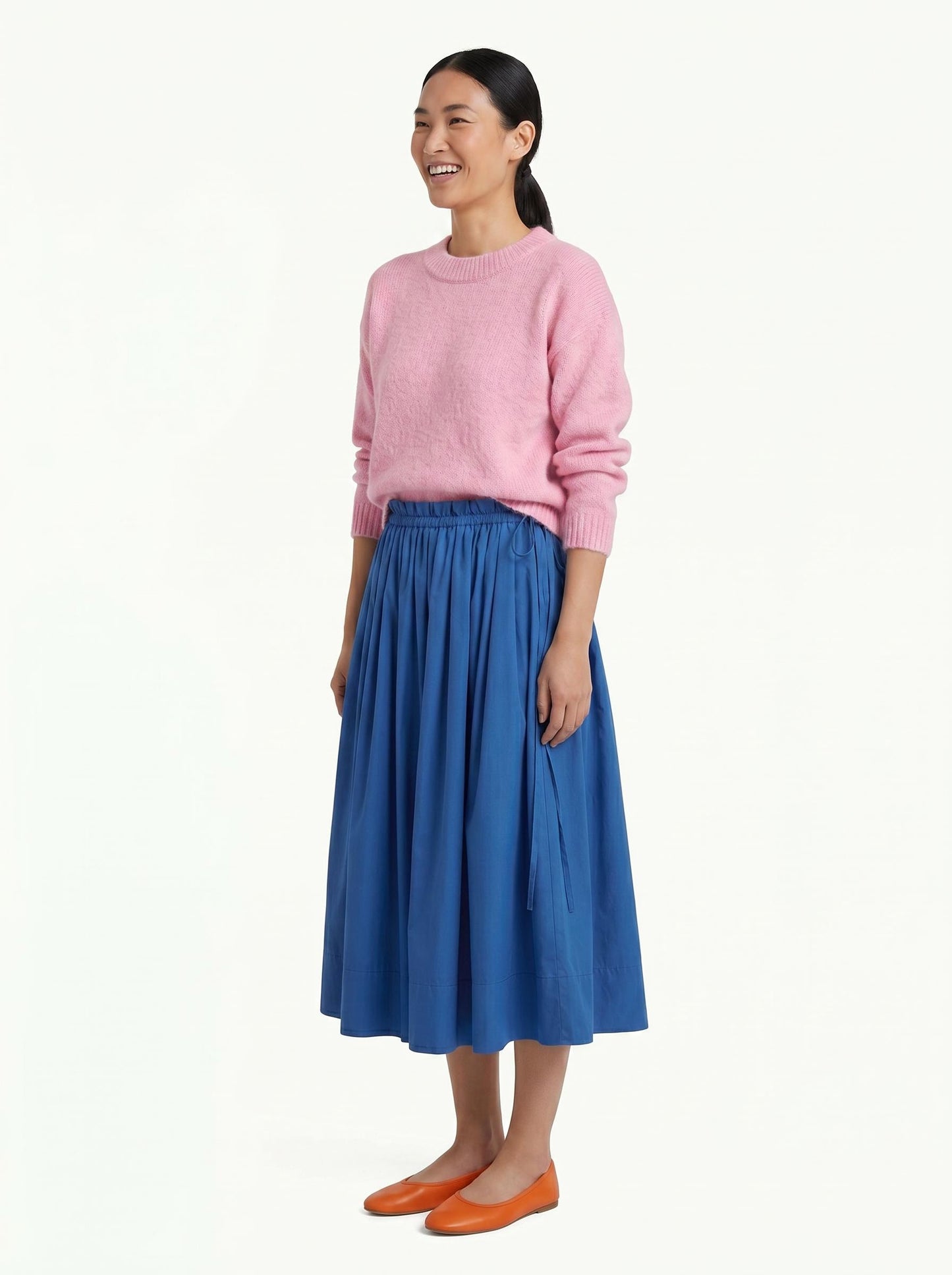 Adjustable Tie Midi Skirt — Blue Boost