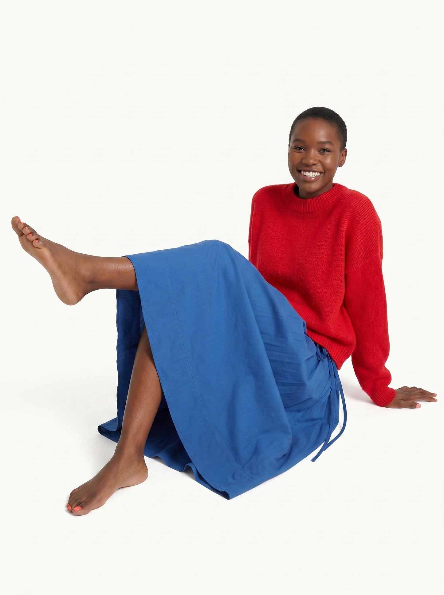 Adjustable Tie Midi Skirt — Blue Boost