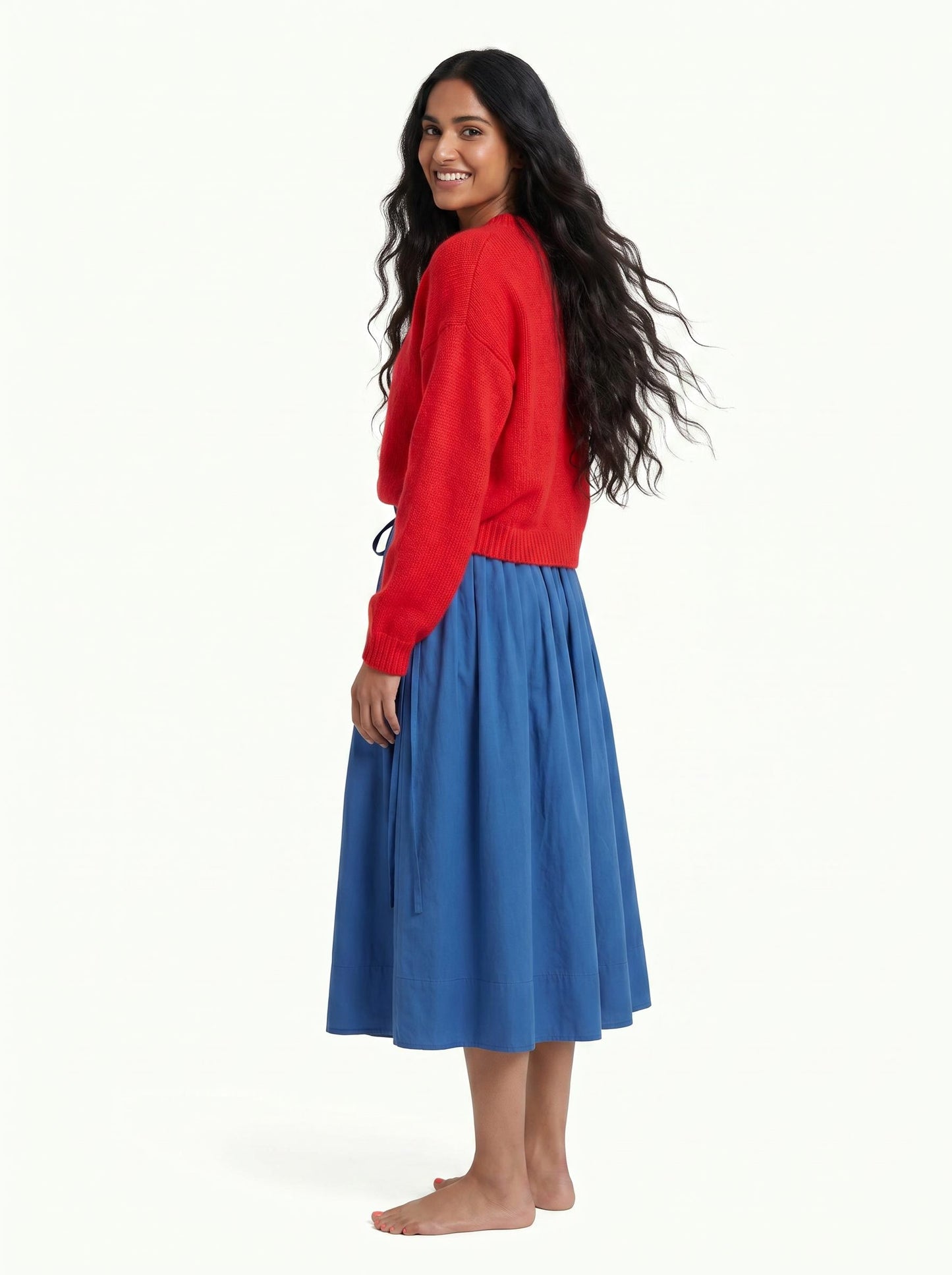 Adjustable Tie Midi Skirt — Blue Boost