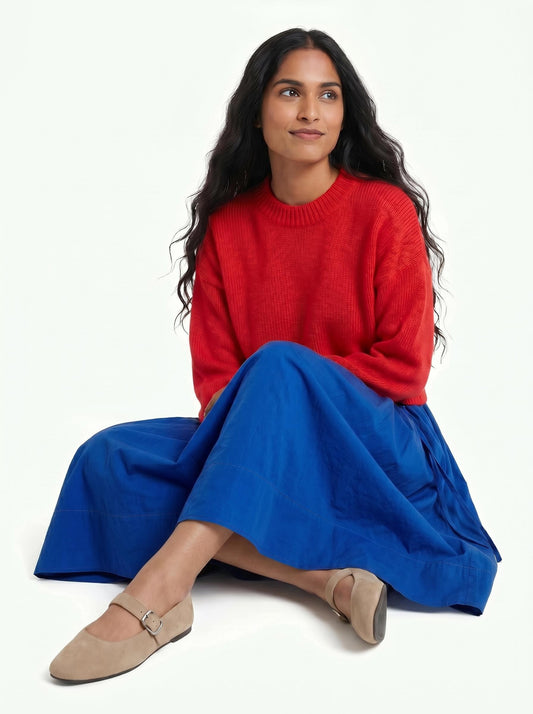 Adjustable Tie Midi Skirt — Blue Boost