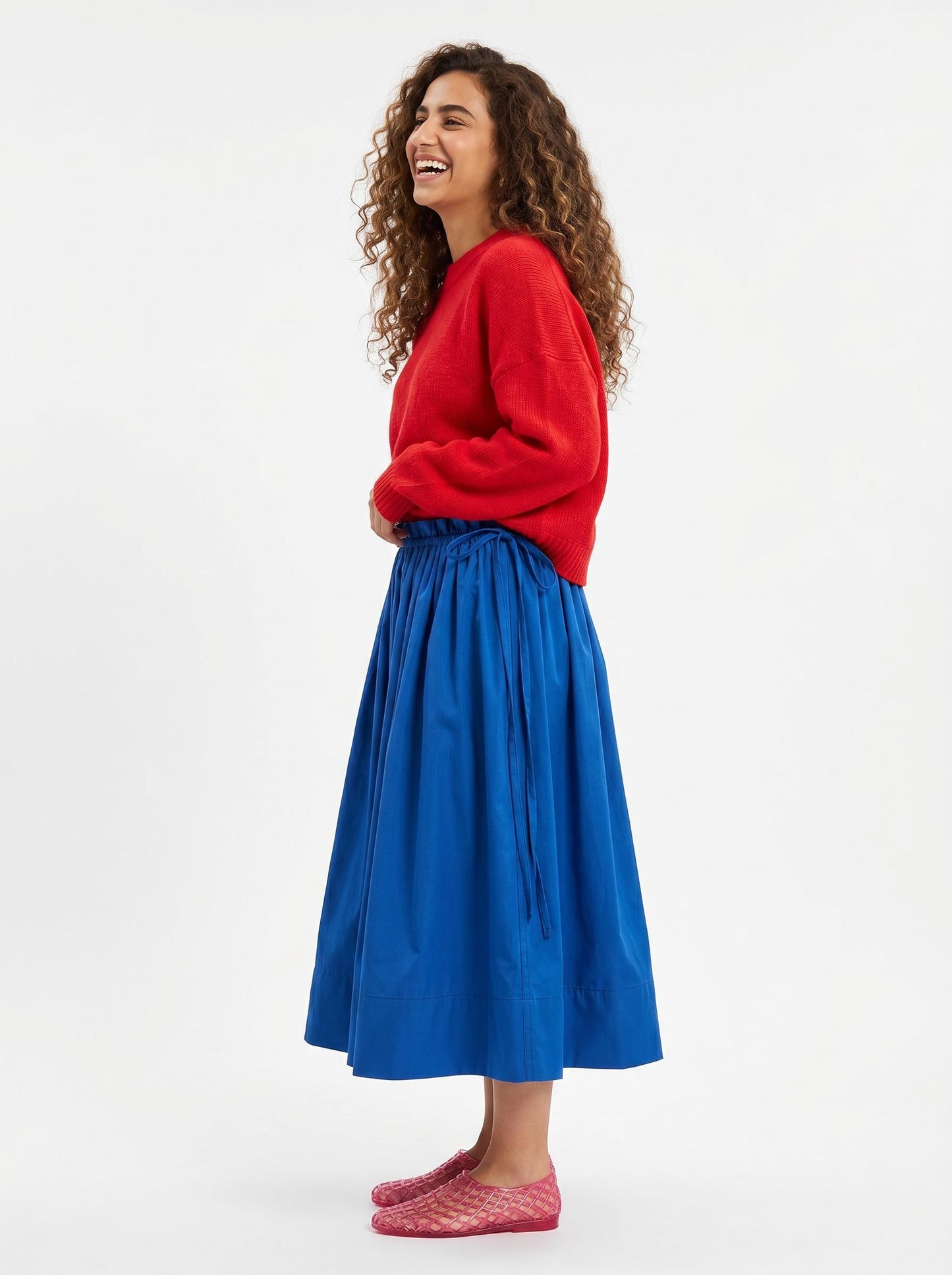 Adjustable Tie Midi Skirt — Blue Boost