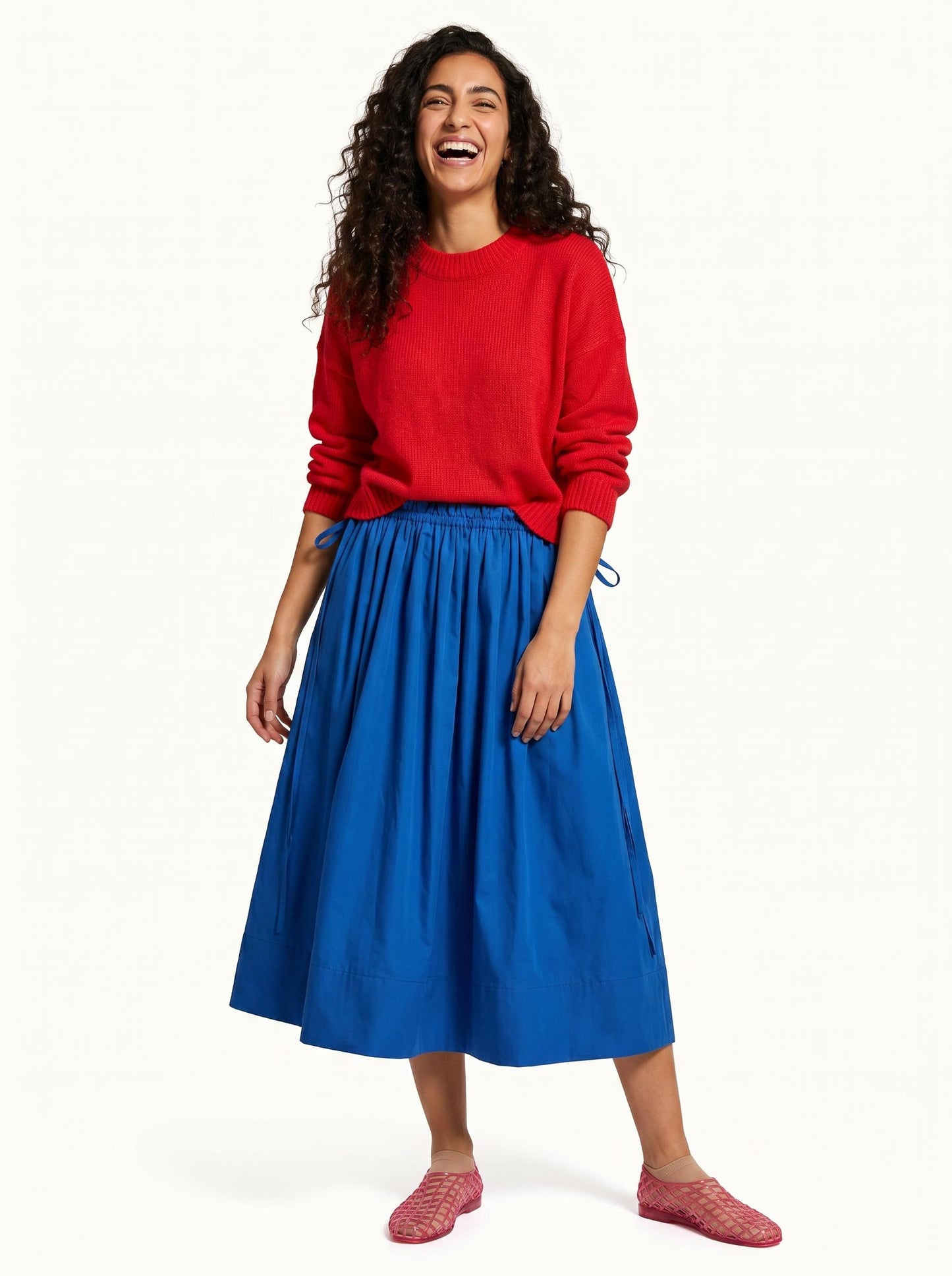Adjustable Tie Midi Skirt — Blue Boost