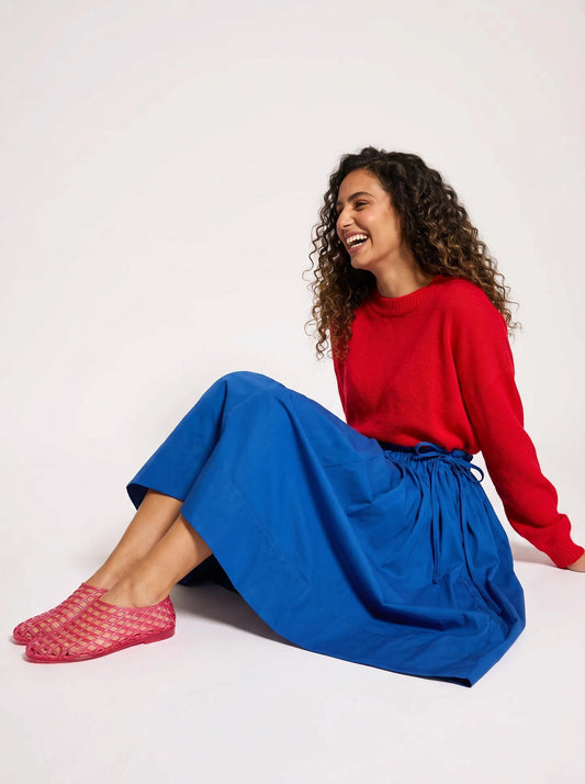 Adjustable Tie Midi Skirt — Blue Boost