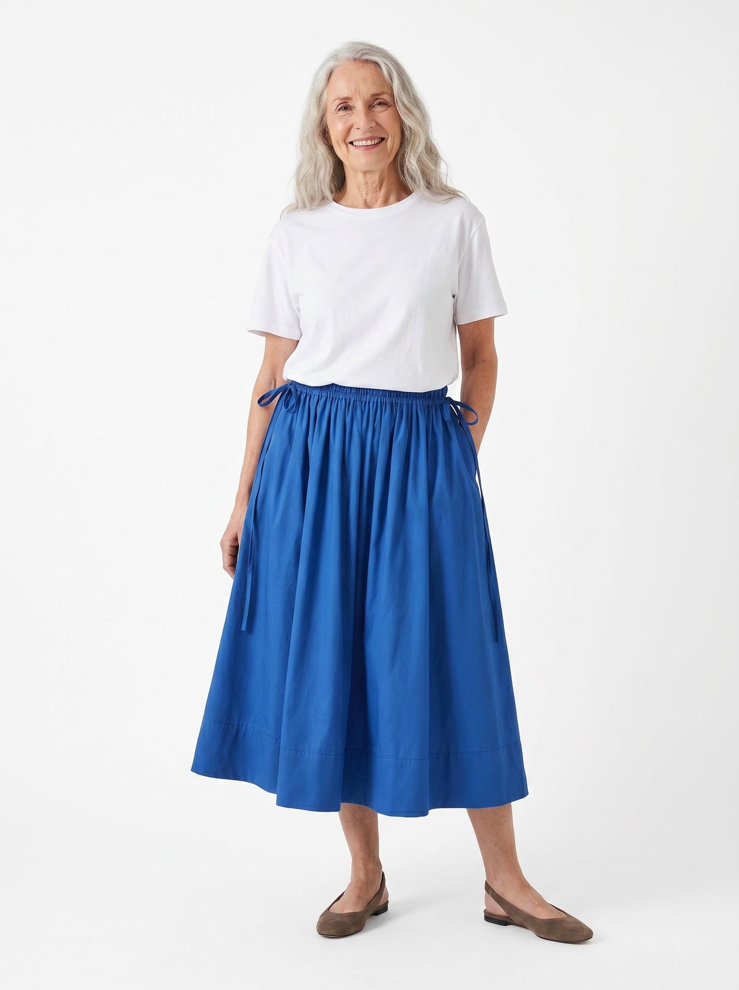 Adjustable Tie Midi Skirt — Blue Boost
