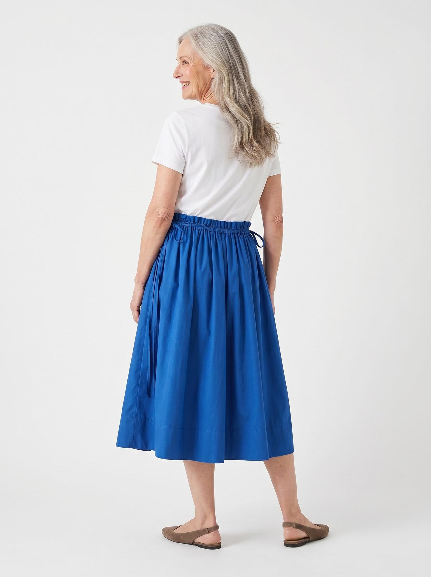 Adjustable Tie Midi Skirt — Blue Boost
